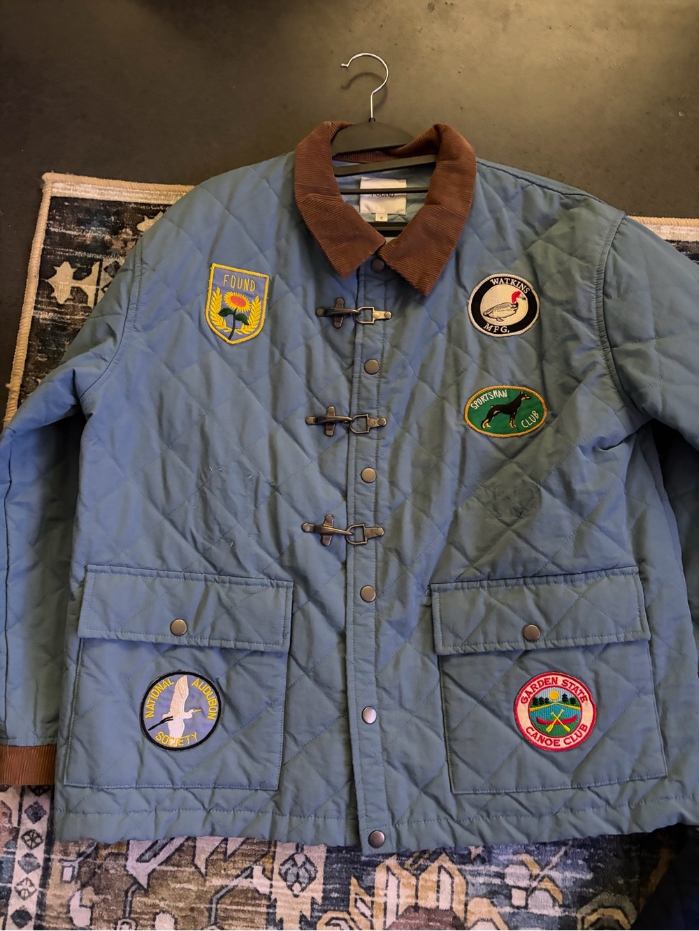 Men's FOUND Quilted Field Jacket with Corduroy Collar - Light Blue